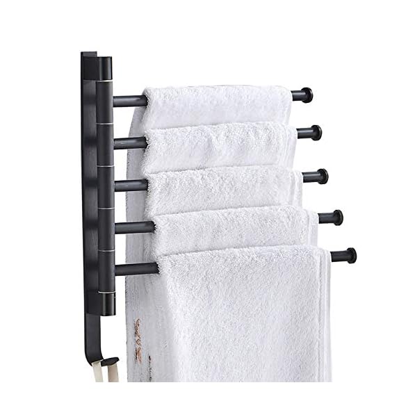 OH Towel Rack Black Wall-Mounted 180° Angle Towel Rack Holder Hook Hanger Rotating Bar Bathroom Kitchen for Bathroom,Towel Strong and Sturdy - Image 5