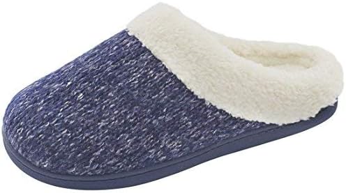 ULTRAIDEAS Women's Cozy Memory Foam Knit Slippers, Ladies' Slip on Mules House Shoes with Indoor Outdoor Anti-Skid Rubber Sole (Navy Blue,9-10)