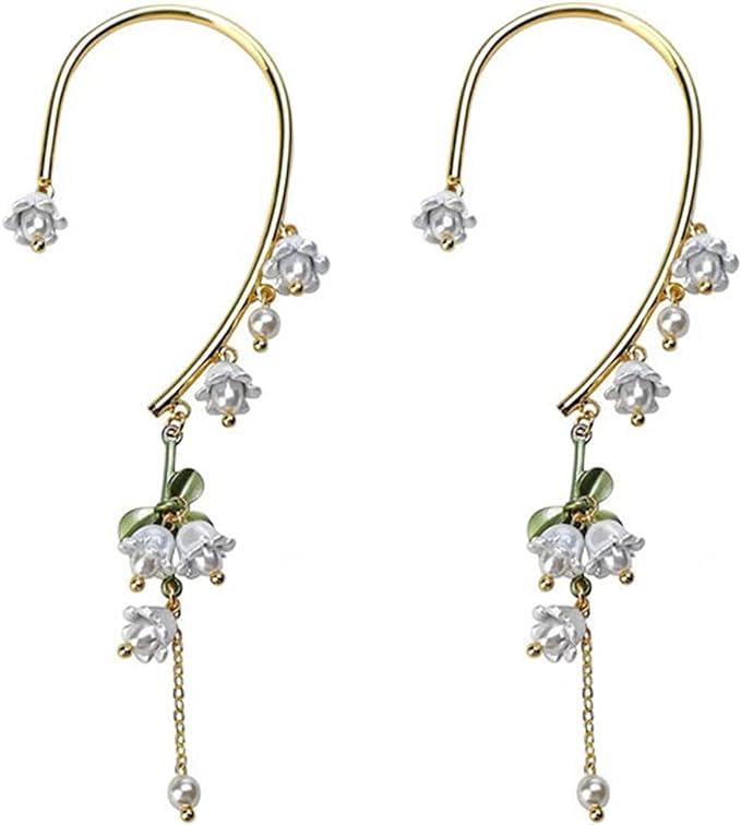 El Regalo 1 Pair Lily of the Valley Ear Cuffs Earrings for Women, Non Piercing Leaf Lily Flower Ear Cuffs Wrap Clip on Crawler Climber for Women (B0CXN9QXKR) Amazon Price History, Amazon Price Tracker