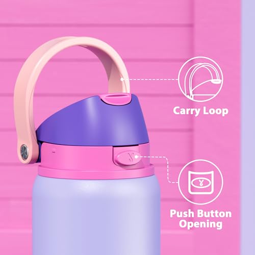 Image of 32 oz Insulated Water Bottle for Women: Meoky Stainless Steel Metal Water Bottle with 2-in-1 Straw and Spout Lid - Leak Proof, Cold for 24 Hours, Protective Silicone Base, BPA-Free for Sports, Orchid