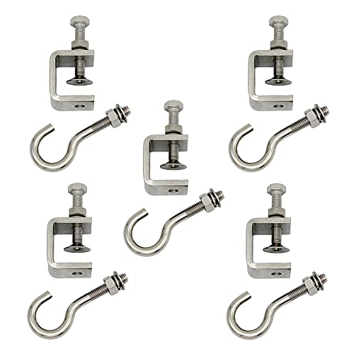 5 Pack Stainless Steel Hose Clamps C-Clamps Square Screw Clamps Comes with Stainless Steel Hooks That can Withstand 100 lbs of Static Gravity
