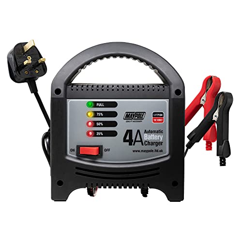 Maypole 4A 12V Automatic Car Battery Charger Fully Automatic Float Charging Lead Acid AGM Motorbike Car Van Caravan