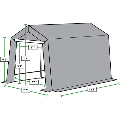 King Canopy Storage Shed 7-Feet by 12-Feet, 1.5-Inch Steel Frame, Enclosed w/roll-up Zipper Door, 185 GSM PE Cover, 6-Leg, Outdoor, Carport Bicycle, Motorcycle, ATV, Gardening, Patio, Grey, G0712