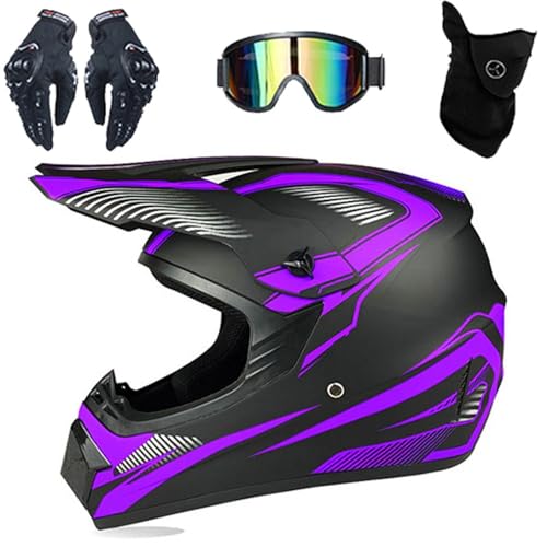 Casque de Motocross Pour Jeunes Et Adultes, Homologué DOT, Avec Lunettes, Gants, Masque, Casque de Moto Tout-Terrain, éQuipement de Protection Pour Moto,...