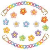 Kyleryns Flower Shoe Charms for Croc Clog Sandals Accessories Decoration with Chain Cute Designer Shoe Charms for Teens Adults Women Party Favor