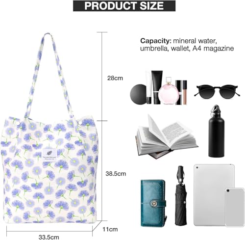 Image of Kawn Corduroy Tote Bag Aesthetic Cute Canvas Tote Bags for Women Washable Shoulder Bag with Inner Pocket for Go-to Everyday Bag for Work Beach Travel and Shopping Grocery