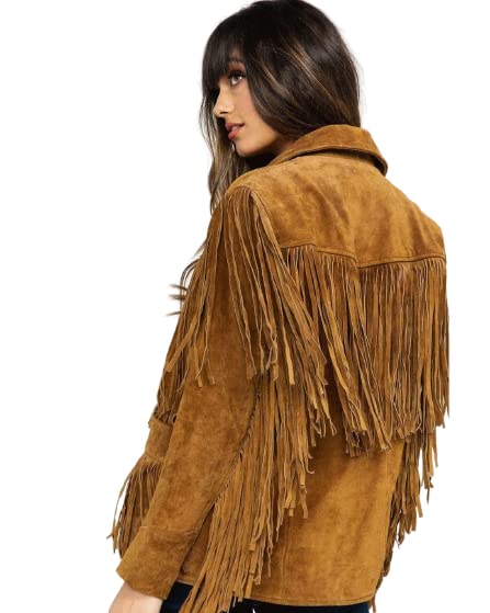 Women Traditional Western Cowgirl 100% Genuine Suede Leather Jacket | Native American Ladies coat with Fringed2