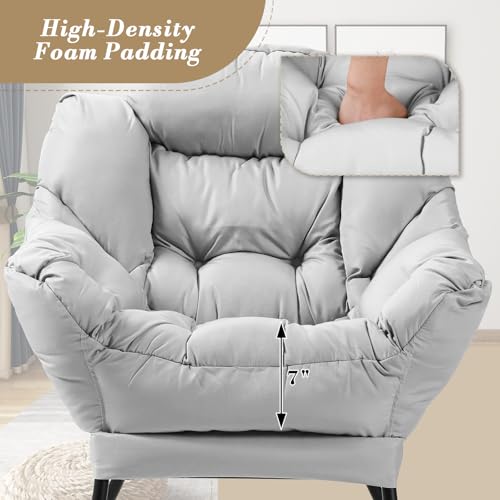 Athena Collection Lazy Lounge Chair with Ottoman, Modern Soft Reading Arm Chair for Adults, Comfy Sofa Armchair with Footrest and Side Pocket for Corner, Living Room, Bedroom, Small Space, Grey
