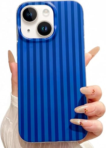 Jmltech for iPhone 14 Case Striped Phone Cases Aesthetic Women Girly Trendy Shockproof Slim Navy Blue Stripes