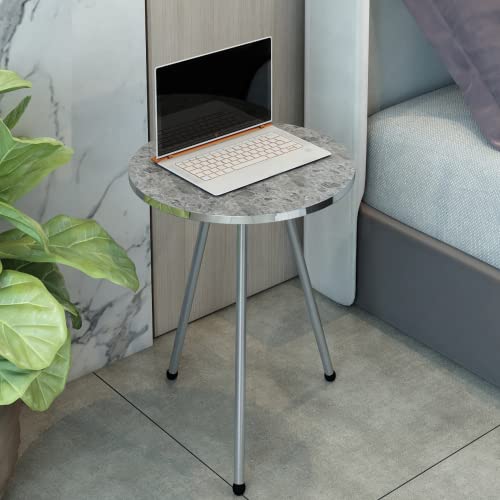 Set Of 2 End Tables - Sunrise Home Decor - Marble Look Wood Round Sofa Nesting Side Table For Small Spaces, Nightstand Bedside Table No-Tools Assembly (Gray Marble/Silver) #TOP2