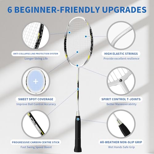 Image of Senston 2 Badminton Rackets with Carry Bag | Lightweight Graphite for Adults & Teens | Includes 2 Shuttlecocks & 2 Grips | Perfect for Family, Beginners & Outdoor Games (Black+Green)