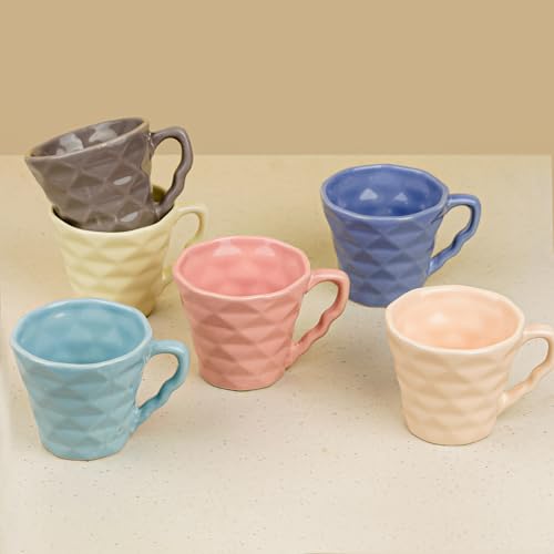 Image of The Earth Store Ceramic Diamond Multicolor Chai /Tea Cups for Serving Set Best Gift for Friends, Anniversary, Birthday | Dishwasher Safe | 150 ML Set of 6