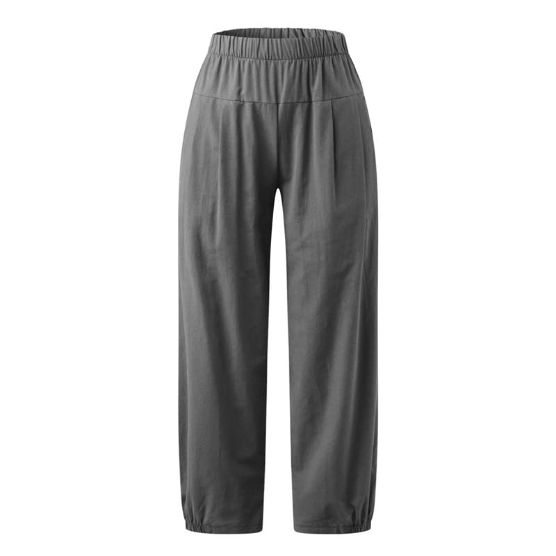 Women's Capri Pants with Pockets Drawstring High Waist Pants Flax Ankle Trousers Wide Leg Cropped Pants for Women2