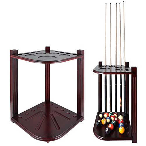 Hmqq Billiards Cue Rack Holds 10 Pool Cue Sticks,Corner-Style Pool Stick Holder Floor Stand, Solid Wood Billiard Pool Cue Rack,Pool Table Accessories (Mahogany) #TOP9