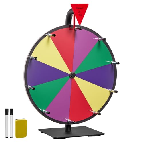 VEVOR Roue de loterie 304,8 mm, Roue de la Fortune rotative sur Table à 10 emplacements avec Support, Roulette de Fortune avec effaçable à Sec et 2 marqueurs, 5 Couleurs, pour fête, Salon, Carnaval