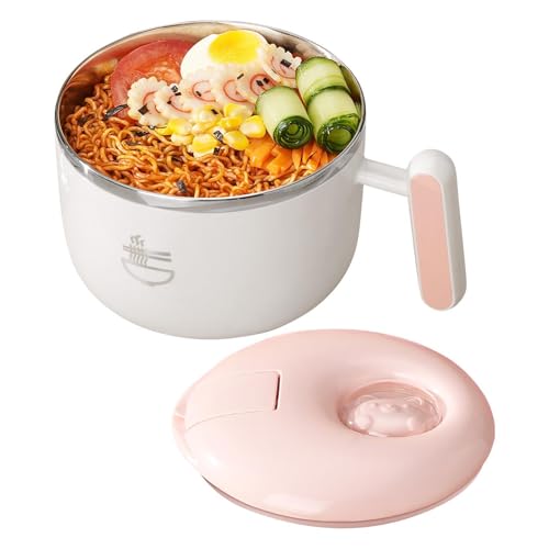 Generisch Cuenco para pasta, 1500 mililitros, acero inoxidable, utensilios grandes con tapa, cuenco para sopa con asa, para picnic, deportes, mar, al aire libre, senderismo, escalada, trabajo