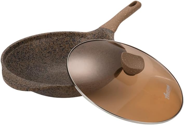 Amercook Alfita Maifan Stone 12.6-inch Non-Stick Frying Pan, Flat-bottom Granite Wok
