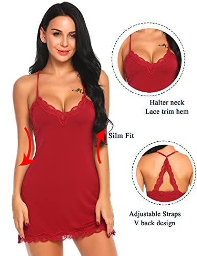 Image of Avidlove Womens Nightgown Sexy Lace Sleepwear V Neck Full Slip Chemise Lingerie Cotton Night Gowns Babydoll Sleepshirt