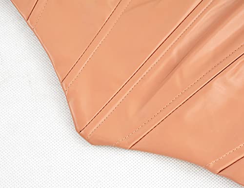 Zakinuva Elegant Pu Leather Corset Crop Top For Women Off Shoulder Mesh Sleeve Boned Bustier(Khaki,Xx-Large) #TOP6