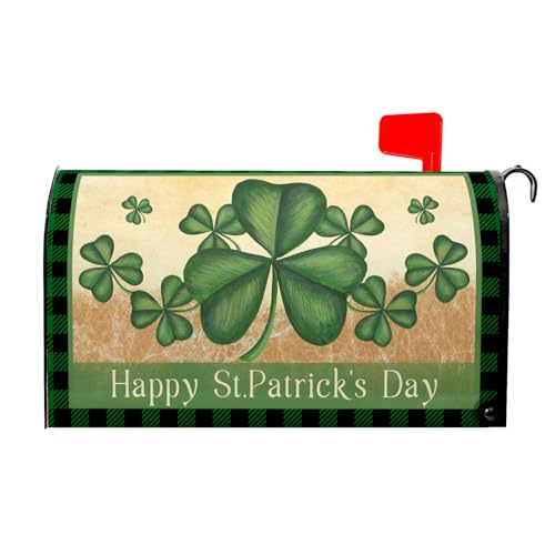 Image of Shamrocks St. Patrick's Day Mailbox Cover - Magnetic, Standard Size 18 X 21 Inch Green Lucky Clover Wrap for Garden /Yard Decor