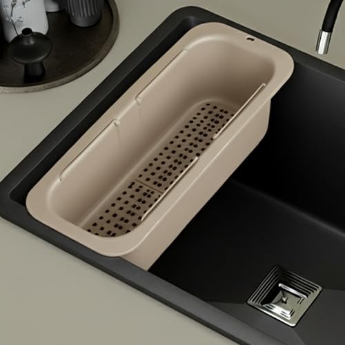 Image of Lorazzo Kitchen Sink Basket - Over The Sink Expandable Colander for Vegetable & Fruit Washing | Drain Basket & Sink Strainer | Adjustable Kitchen Sink Accessories | 1-Year Warranty (Beige)