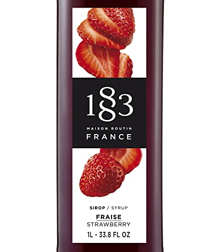 1883 Strawberry Syrup for Drinks, Made in France, 1 Liter Glass Bottle - Thumbnail 2