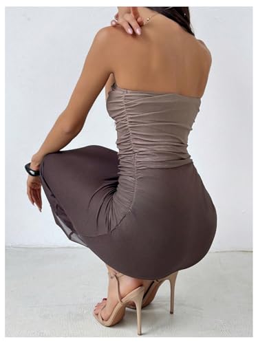 Image of GORGLITTER Women's Sunset Ombre Strapless Cocktail Bridal Shower Midi Dress | Orange Wedding Guest Dress, Mesh Tube Dress, Bridesmaid Dresses, Vacation Beach Sundresses,