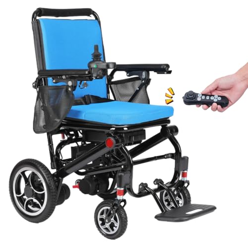 Rubicon DX07 All Terrain Foldable Electric Wheelchairs for Adults - Powerful 500W Motor - 12 mi Cruise Range - Detachable Airline Friendly Battery Supports up to 265 lbs (Blue)