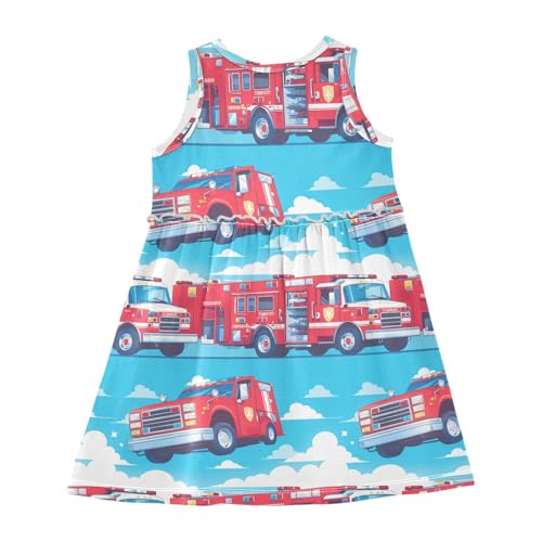 KLL Fire Truck Ambulance Minivan Police Car Blue Girls' Party Dresses Cute Beach Sundress Comfy Outfits Round Neck2