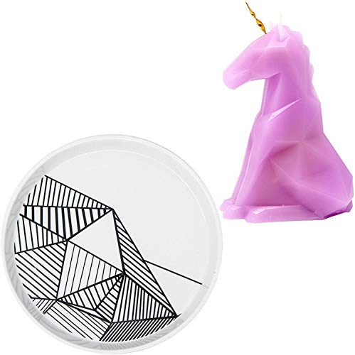 PyroPet Lavender Pink Unicorn Einar Candle With Porcelain Candle Holder Plate