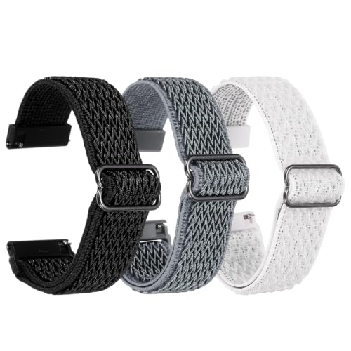 PATIKIL 3 Pcs Braided Watch Strap 24mm, Black/Dark Grey/White