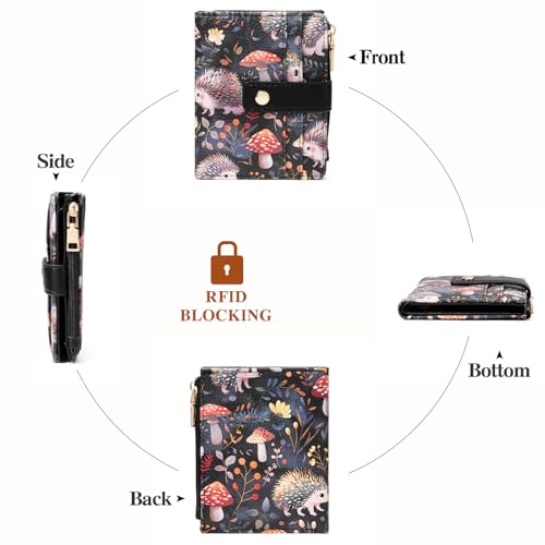 Image of GOIACII Small Wallet for Women Leather Bifold Zipper Coin Pocket RFID Blocking Cute Credit Card Holder Hedgehog Print