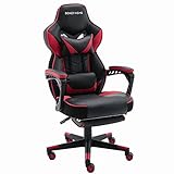 Bonzy Home Gaming Chair Computer Office Chair Ergonomic Desk Chair with Footrest Racing Executive Swivel Chair Adjustable Rolling Task Chair(Red)