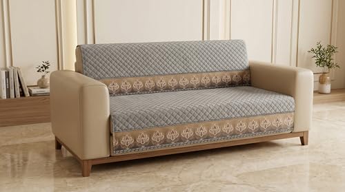 Image of KINGLY Sofa Cover 2 Seater Fully Covered | Stretchable Anti-Slip Slipcover | Washable Furniture Protector | Warm Grey | Seat & Back | Set of 2Pc