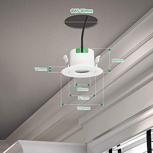 USMCPQVXN Kątowy reflektor sufitowy LED 9 W, reflektor sufitowy LED, cięcie Φ85-90 mm, Illuminazibiancada 5000 K, Ac100 ~ 240 V, Direzidell'Illuminazidel, 1 opakowanie Enuotek
