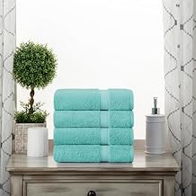 Superior Madeline Egyptian Cotton Pile Heavyweight Hand Towels, Thick Plush Towels, Bathroom Essentials, Ultra-Soft Plush Basics, for Bathroom, Spa, Hotel, Resort, Set of 4 - Turquoise