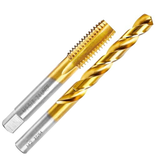 RURITKIT 5/8"-24 UNEF Tap and 37/64" Drill Bit Kit, M2 HSS Drill and Tap Set, Combination of Drill and Tap Kit for Metal