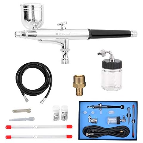 Voilamart Dual Action Air Brush Set 0.2/0.3/0.5mm Airbrush Hose Spray Gun Paint Tattoo Kit Cover