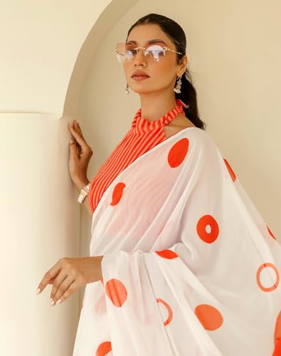 Image of SIRIL Women's Georgette Floral Print One Min Ready To Wear Saree