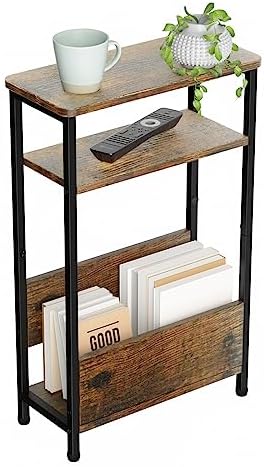 Side Table for Small Spaces 7.1" Wide 3 Tier Small End Table with Magazine Holder Slim/Skinny Nightstand/Bedside Table for Living Room Bedroom with Adjustable Feet 15.4" L x 24.25" H