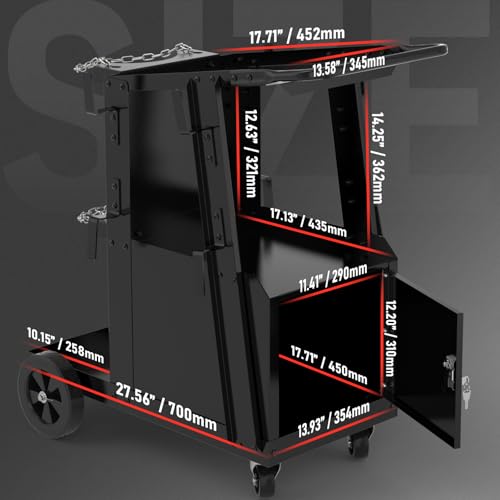 Image of YESWELDER Welding Cart with Large Capacity Lockable Cabinet, for MIG /TIG /Stick Welders and Plasma Cutters, Heavy Duty 360 Swivel Wheels Welding Trolley
