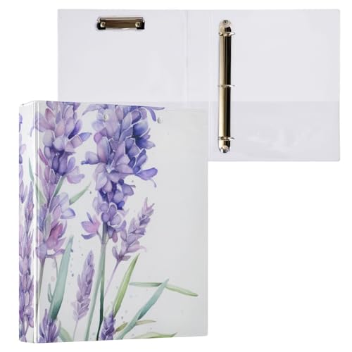 Image of 3 Ring Binder Purple Lavender Flower C 1.5 inch Binders Three Ring Binders with Clipboard Fit 8.5'' x 11'' Paper 3 Interior PVC Clear Pockets for Office Supplies