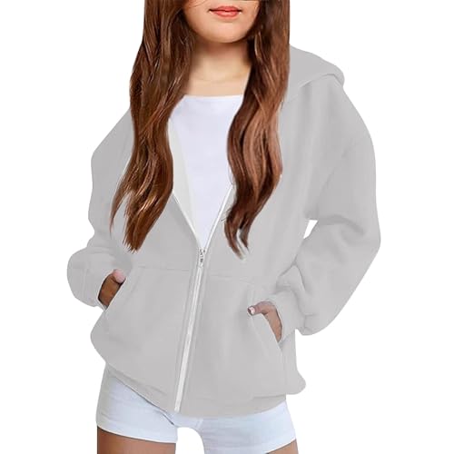 Oversized Zip up Hoodie for Girls Trendy Youth Hooded Sweatshirt Winter Cute Kids School Jacket Fall Teens Clothes