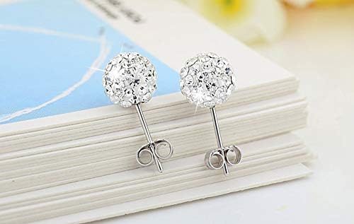 Epoch World 4 Pairs Stud Earrings 925 Sterling Silver Earrings Sparkly Crystal Ball Ear Studs 8mm Earrings for Women Girls