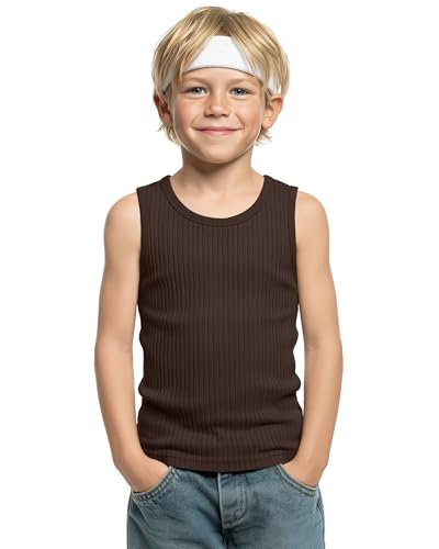 Vinsatin Boy's Tank Top Ribbed Sleeveless Athletic Cotton Crew Neck Basic Undershirts Casual Summer Tees for Kids 5-16 Years(14-16 Years,Coffee)