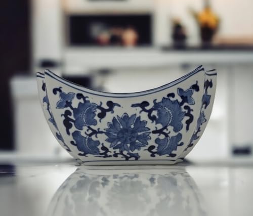 Blue and White Square Octagon Serving Bowls, Salad Bowls, Fruit Bowls Chinoiserie Bowl (9