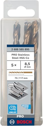 Bosch 5x PRO Stainless Steel HSS-Co Spiralbohrer (für Stahl, Edelstahl, Ø 8,50 mm, Professional Zubehör Bohrmaschine/Schrauber)