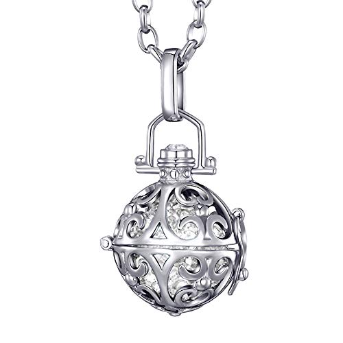 Morella Damen Halskette Edelstahl 70 cm mit Ornament Anhänger und Klangkugel Zirkonia weiß Ø 16 mm in Schmuckbeutel
