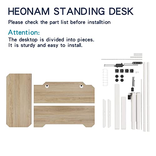 Heonam 59-Inch L-Shape Standing Desk, Electric Height Adjustable Stand Up Computer Table With Hand Controller, Sit Stand Home Office Desk With White Frame & Oak Top #TOP5