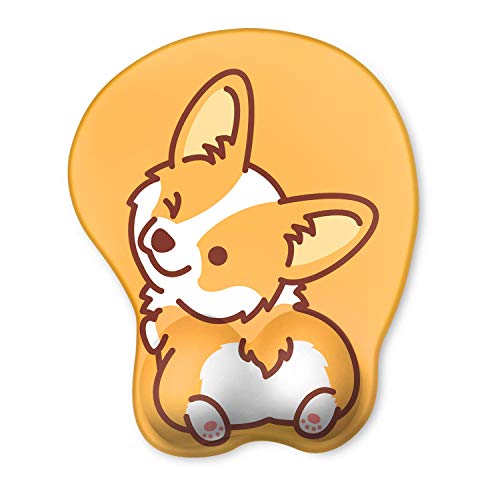 HAOCOO Ergonomic Mouse Pad with Wrist Support ,Non-Slip Backing Corgi Anime Cute Gel Mouse Pad Wrist Rest, Easy-Typing and Pain Relief for Gaming Office Computer Laptop(Yellow Cute Corgi)